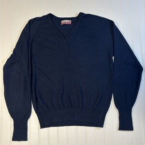Vintage Classic Directions Mens L Long Sleeve V-Neck Blue  Sweater Made In USA